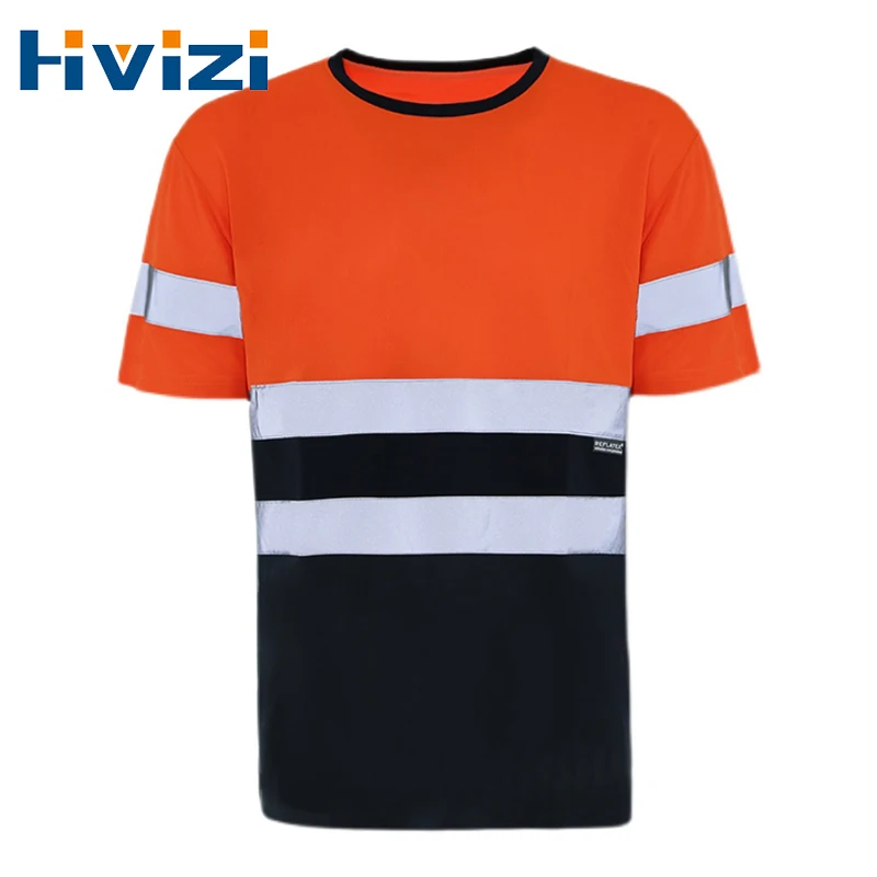 Двухцветная Светоотражающая футболка с коротким рукавом и круглым вырезом
