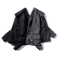 mens denim jacket tide brand cashew flower black denim jacket mens large size 5xl loose top denim jacket