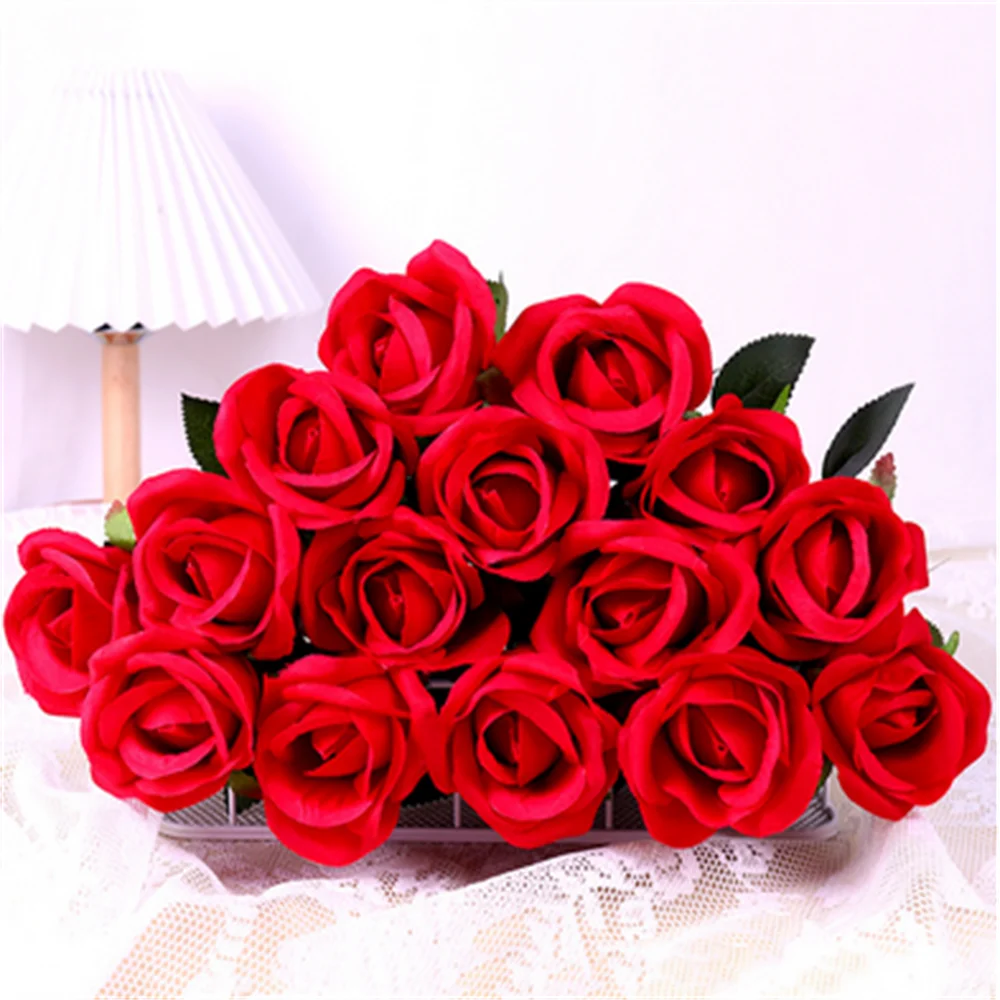 

10Pcs/Lot 51CM Red White Rose Artificial Flower DIY Flannel Fake Flower for Party Home Wedding Decoration Valentine's Day Gift