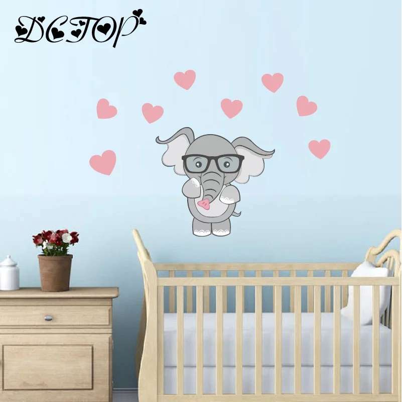 Cute Cartoon Nursery Elephant and Rabbit Wall Decals DIY Stars Stickers For Kids Baby Room Home Decortion Funny Art Vinyls Mural | Дом и сад