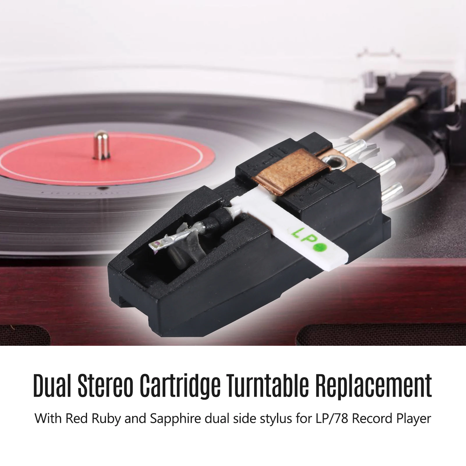 

Turntable Phonograph Dual Stereo Cartridge with Red Sapphire Dual Side Stylus Needle for LP/78 Vinyl Record Player