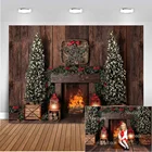 Фон для фотосъемки с изображением деревянной стены камина Рождественского украшения дерева в ретро стиле для фотостудии