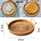 Плетеная вручную корзина из ротанга, поднос с ручкой, плетеная тарелка для хранения хлеба, фруктов, блюдо, круглая корзина для завтрака