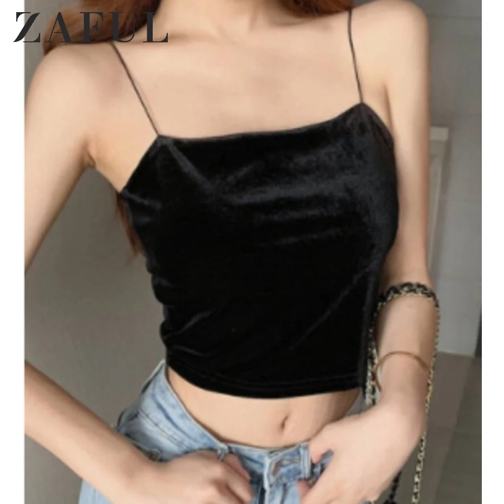 Женский бархатный топ на бретельках ZAFUL однотонный винтажный без рукавов в стиле