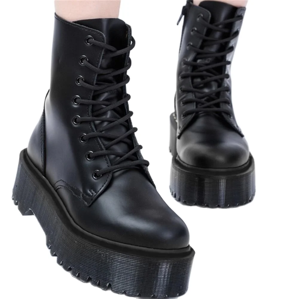 

Women Platform Genuine Leather Punk Boots Chaussures Chunky Heels Ankle Boots Goth Shoes Women Bottine Femme Zapatillas Mujer