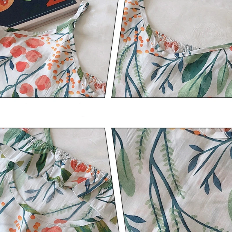

Nightgowns Women Flower-Printed Sleeveless Summer Womens Backless Fashion Chic Leisure Sleepshirts Nightwear Comfortable Elegant