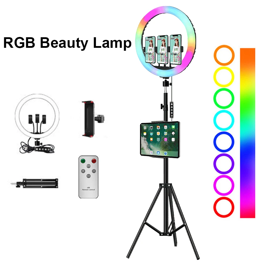 

12/13 inch LED RGB Selfie Ring Light Photography USB Dimmable With Tripod Youtuber Camera Video Studio Lighting Lamp Remote