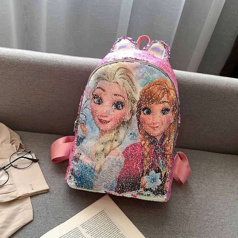 Disney Принцесса рюкзак замороженная Эльза Сумочка женская обесцвечивающая школьная сумка модные блестки маленький рюкзак для детей