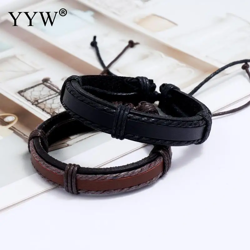 

Unisex Vintage Cowhide Leather Cord Bracelets Punk Woven Leather With Wax Cord Fashion Adjustable Charms Bracelets Wholesale
