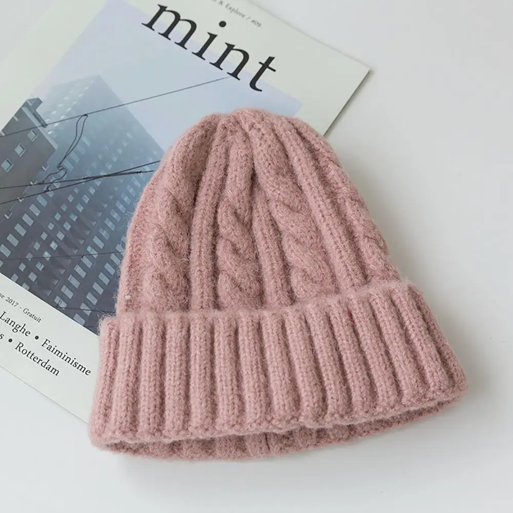 

Beanie Hat Cold Resistant Knitted Hat Lady Twist Knitted Winter Hat