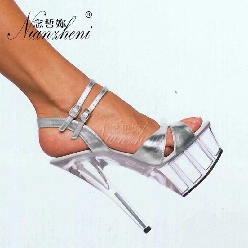 New Style Hot Sale Female Sexy Pole Dance Shoes Zapatillas De Hombre White Open Toe Platform Sandals Stripper Heels 6 Inch 15cm