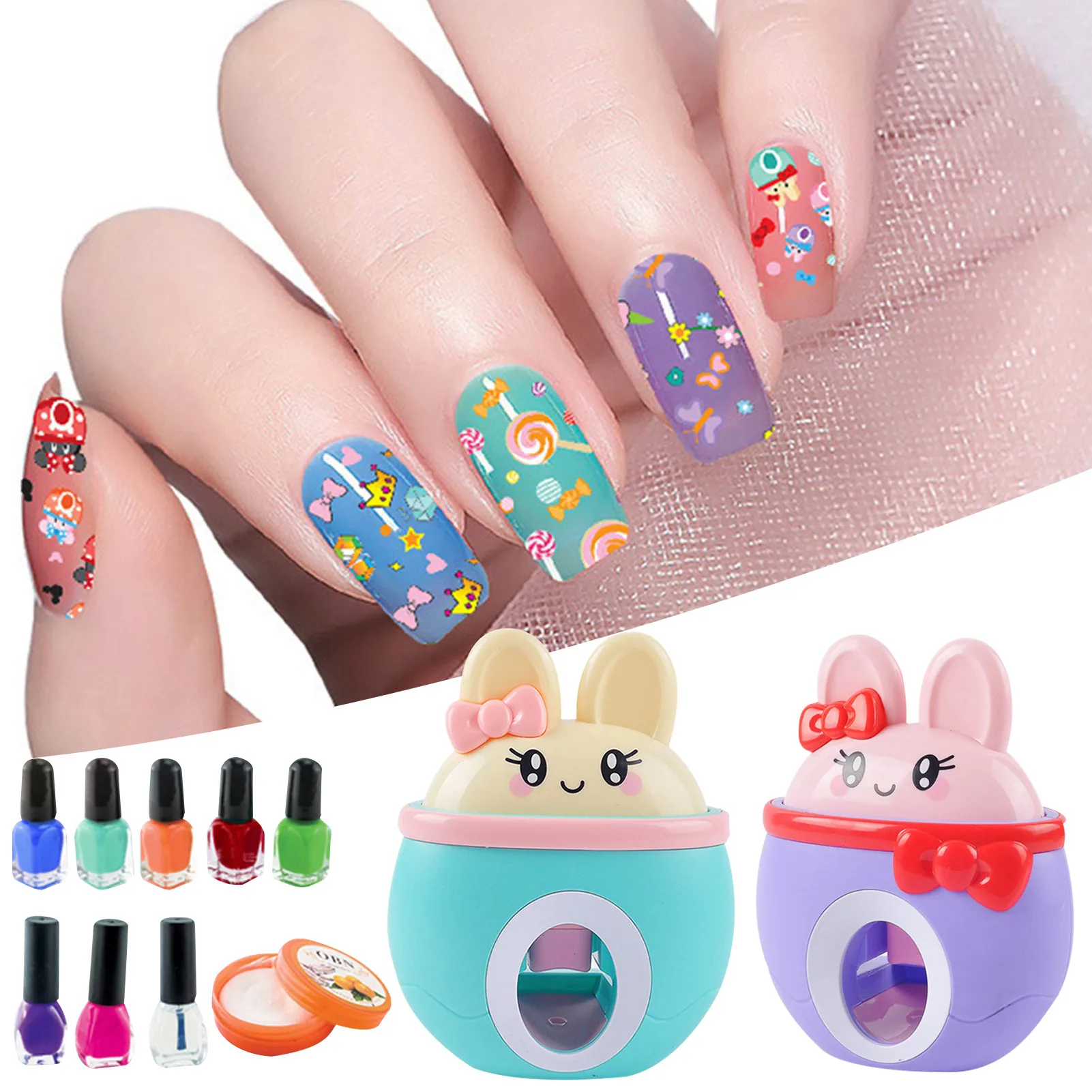 22Pcs/set Makeup Toys Kids Nail Art Kit Cute Pretend Play Set Stamper Perfect Gift For Girls Education | Красота и здоровье