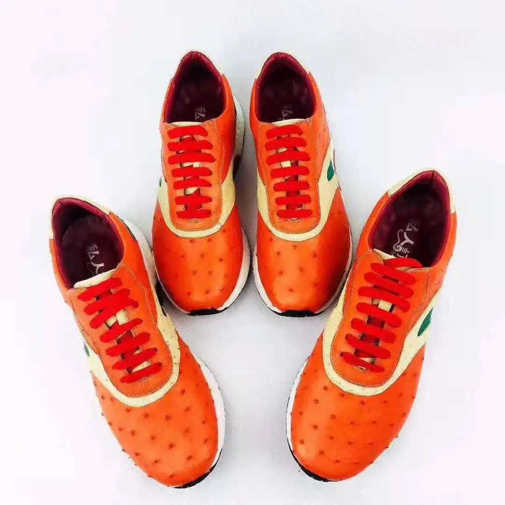 Кроссовки оранжевого цвета из 100% натуральной страусиной кожи с подкладкой