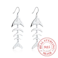 lose money promotion 925 sterling silver wedding earrings for women fashion fish skeleton long drop earring xmas gift