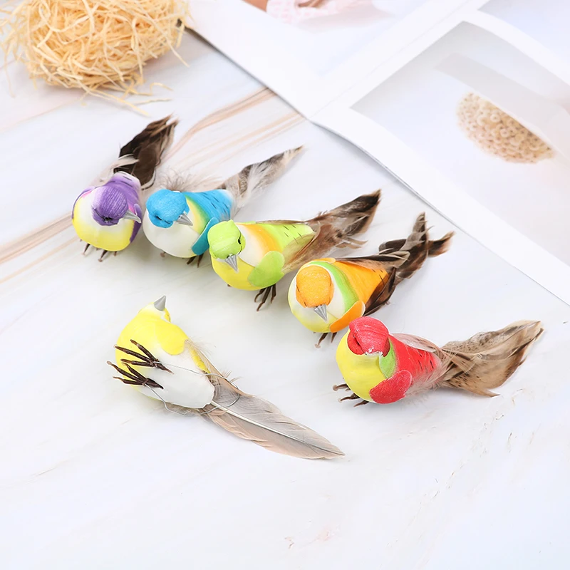 1Pc artificial feather birds nest decorative mini swallows home garden ornaments color random | Дом и сад