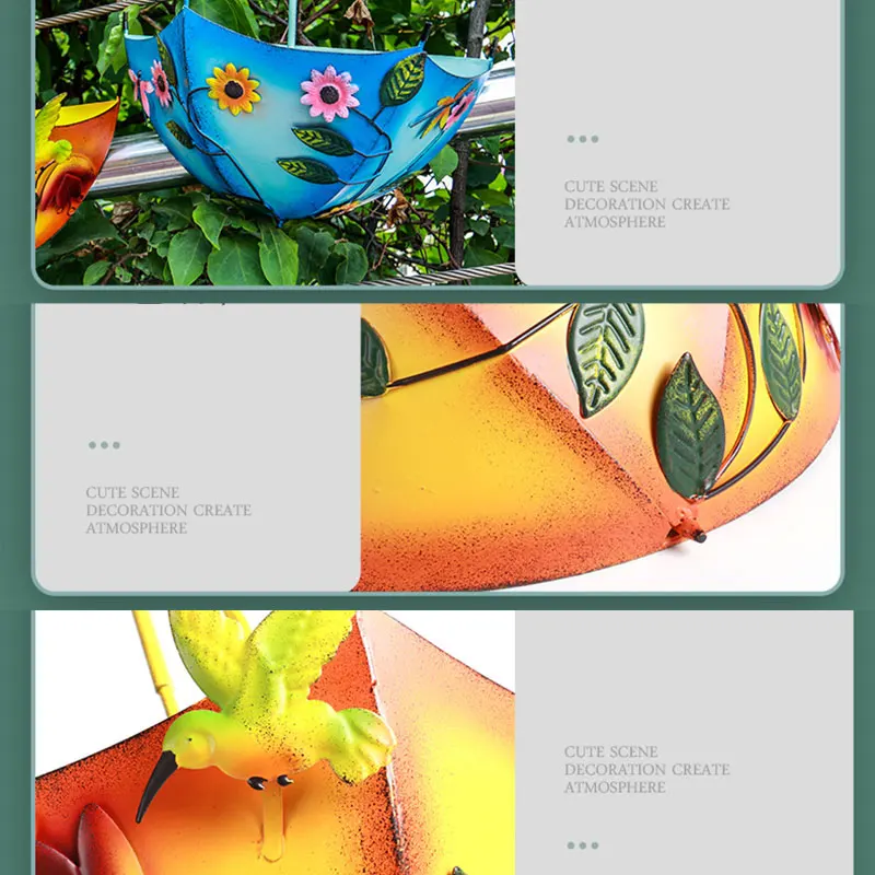 

Summer Decor Umbrella Hanging Planter Wrought Iron Floral Printing Balcony Decor DFDS889