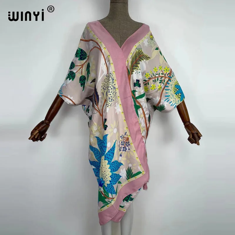 

dresses for women 2021 African Printed Runway Silk WINYI Top Clothes Loose Batwing Sleeve Bohemian Summer Beach Ladies Top