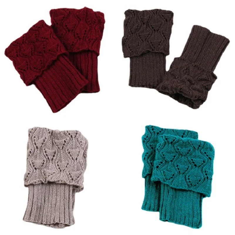 

1 Pair Winter Warm Leg Warmers Women Knee High Knitted Solid Crochet Leggings Socks Boot Cuffs Beenwarmers