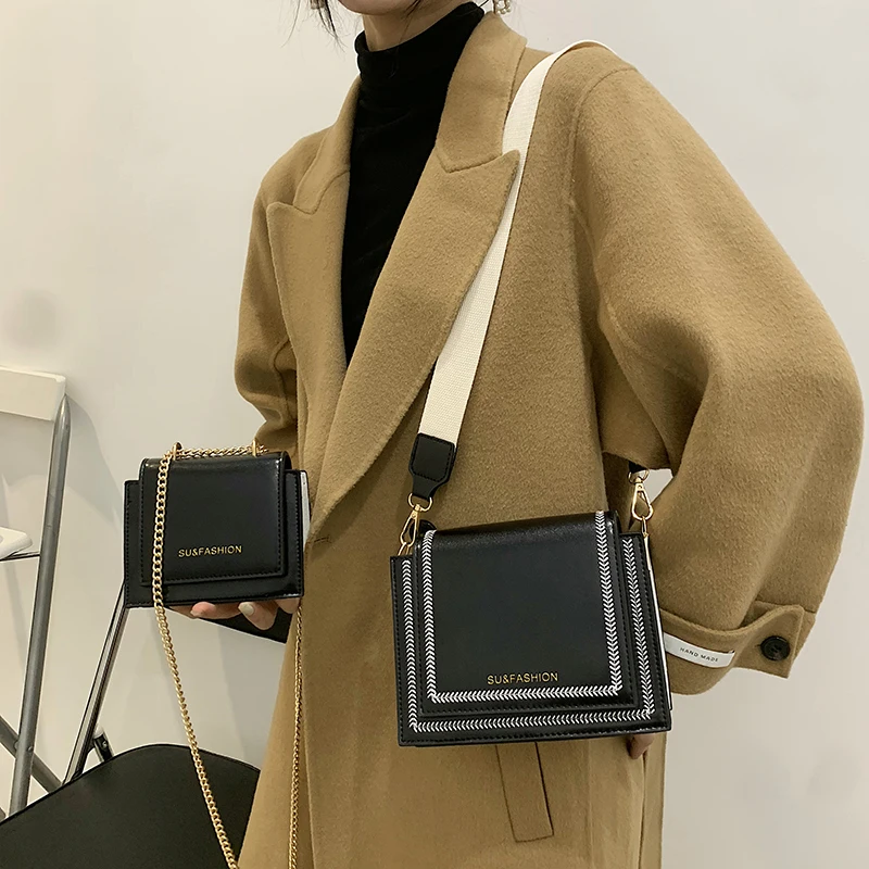 Кожаные сумки через плечо контрастных цветов для женщин 2021 дорожная сумка модная