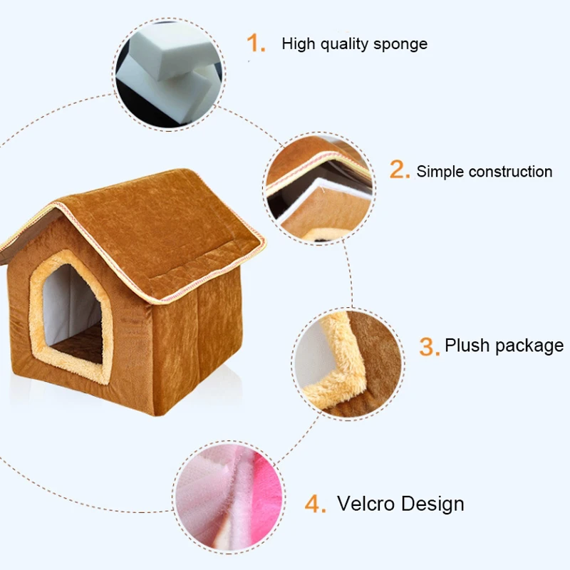 Съемная кровать для собак двойной домик домашних животных коричневый кошек и