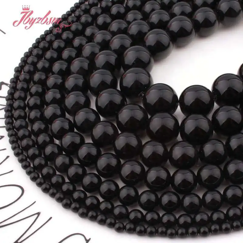 

Natural Black Agates Smooth Round 4/6/8/10/12mm Spacer Loose Stone Beads For DIY Necklace Bracelat Jewelry Making Strand 15"