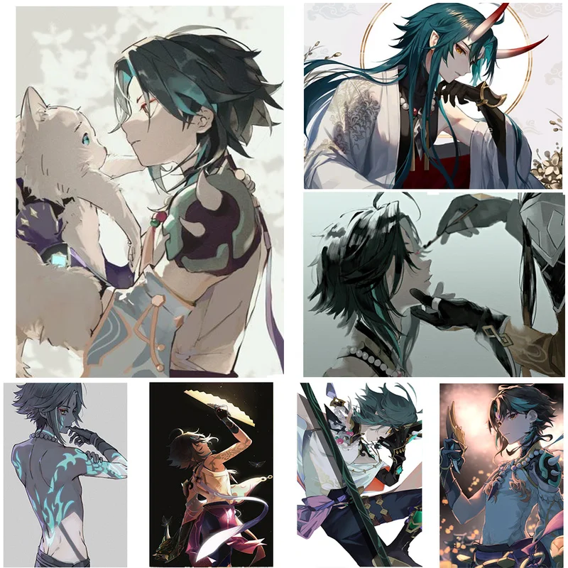 

Game Poster Painting Genshin Impact Game Male Characters Elf Xiao Anime Picture Canvas Painting Prints for Bedroom Room Decor