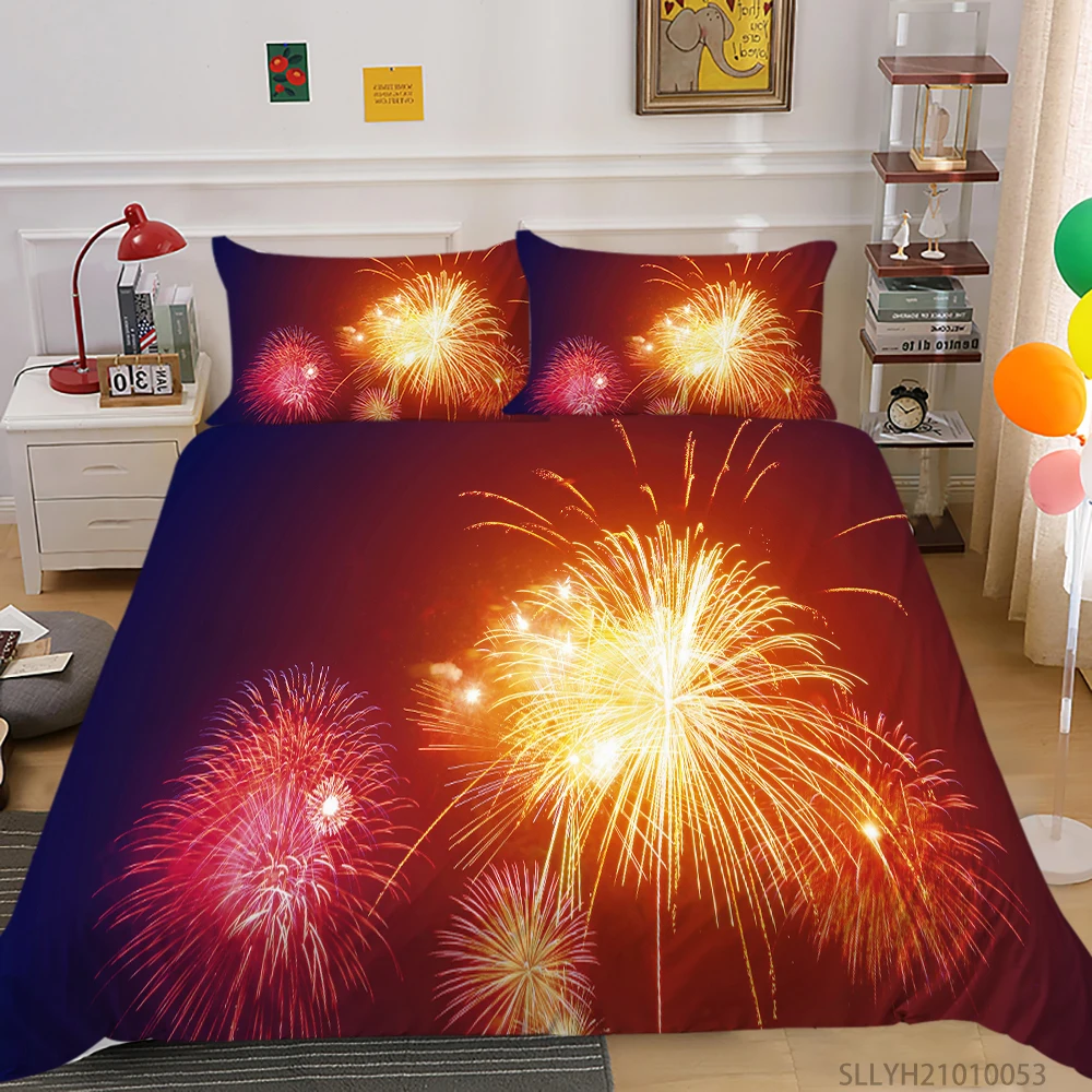 

2021 New 3D Duvet Cover Set Fireworks Print Queen Size Bedding Set Kids Child Teen Unique Bed Gift Soft 2/3 Pcs