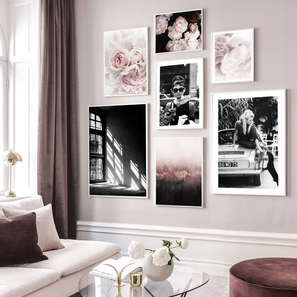 Одри Хепберн черно белые модные плакаты холст настенные художественные принты