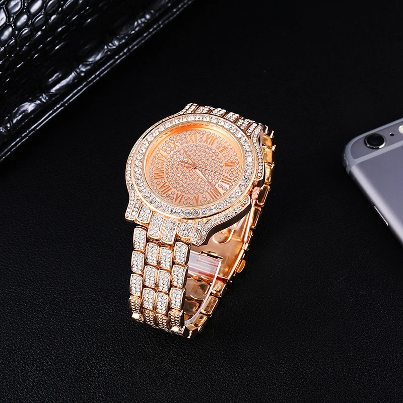 D&Z Luxury Full Zircon Date Quartz Wristwatch Mens Iced Out Bling CZ Relogio Masculino For Hipster Hip Hop Accessories | Наручные часы