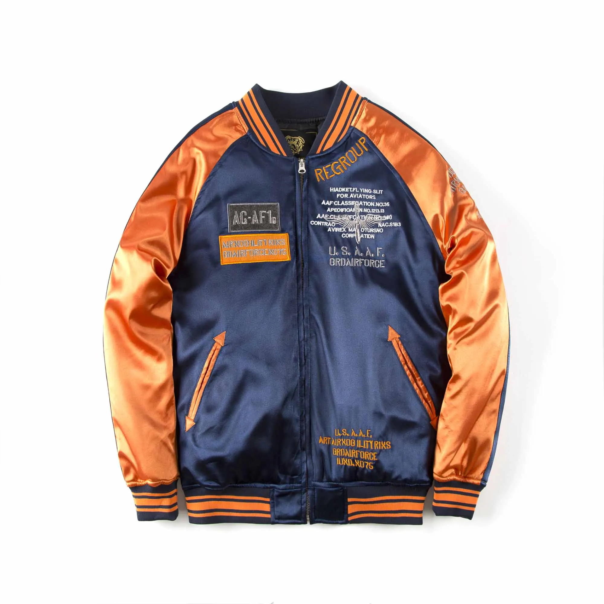 Мужская модная атласная шелковая вышивка MA1 бомбер бейсбольный жакет | одежда