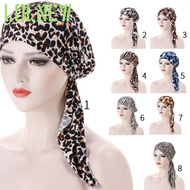 

2021 NEW Women Muslim Fashion Hijab Cancer Chemo Leopard Print Hat Turban Head Cover Hair Loss Scarf Wrap Pre-tied Bandana Tail