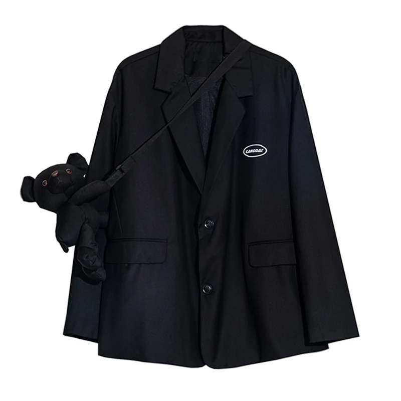 New Autumn 2021 Notched Blazers Women Shoulder Bag Bear Jacket Coat Loose Single Breasted England Style Casual Female |