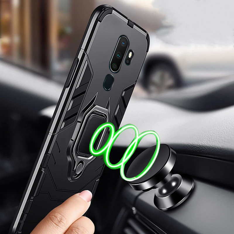 KEYSION Shockproof Armor Case For OPPO A9 2020 A11X Stand Holder Car Ring  Silicone Phone Back Cover for OPPO A5 2020 A9 2020