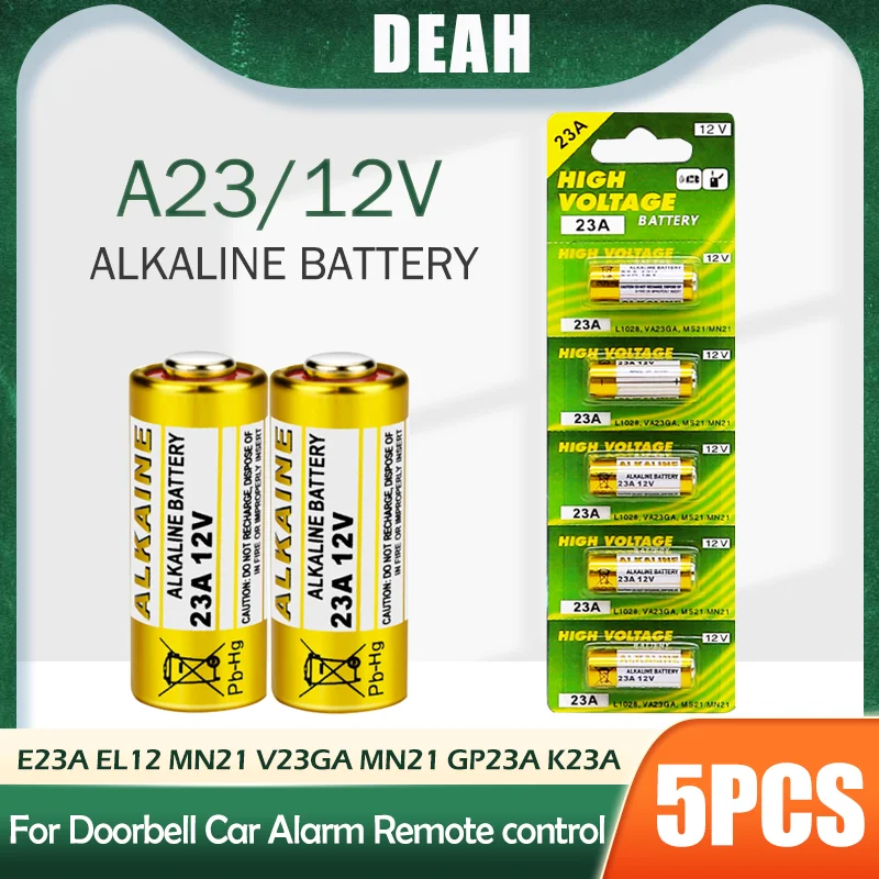 5 шт. 12 В щелочная батарея A23 23A 23GA A23S E23A EL12 MN21 MS21 V23GA L1028 GP23A LRV08 для пульта