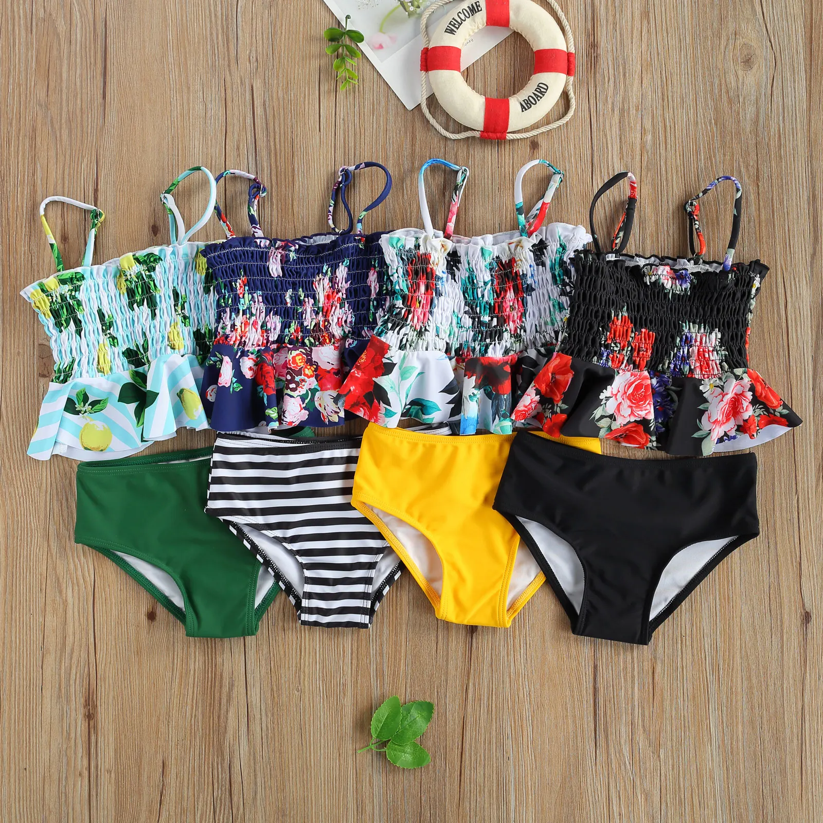 Летний комплект бикини для маленьких девочек из 2 предметов плиссированный