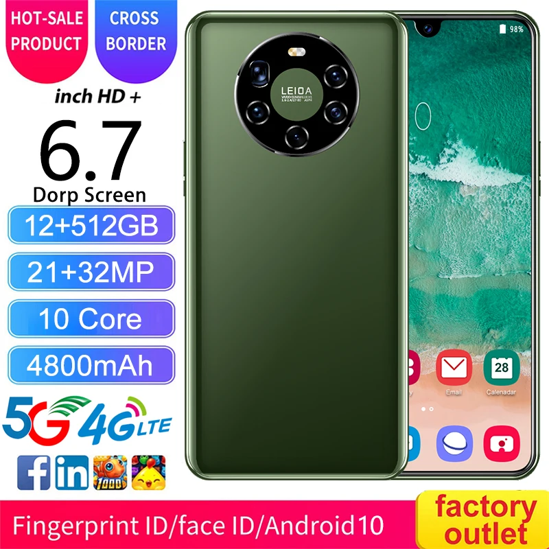 

Mate45 Pro-Unlock смартфон глобальная версия 6.9-дюймовый полный экран 6000 мАч большая батарея Android10 12 Гб Восьмиядерный 512 ГБ 48MP Camer