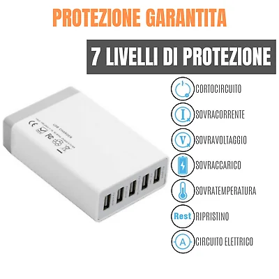 MULTIPRESA USB 5 PORTE CARICATORE MULTIPLA DA TAVOLO CON CAVO SPINA 40W | Дом и сад