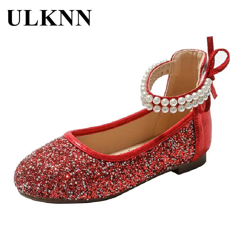 

ULKNN New Princess Flats Girls Bow Shoes Young Children Contracted Fashionable Children's Red Pearl With Flat Shoes GLADIATOR