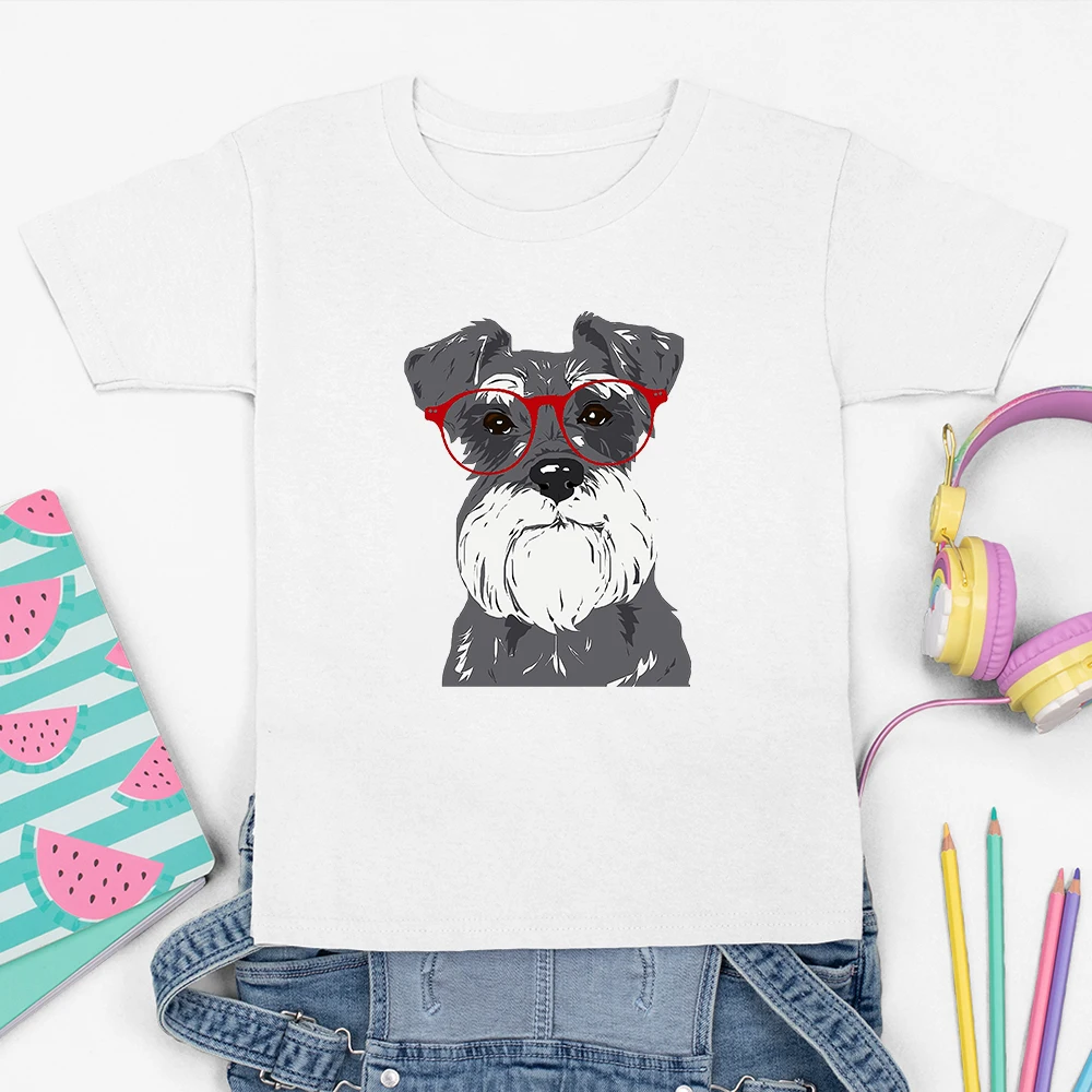 

Cute Schnauzer Cartoon Baby Clothes 2 to 12 Years Children's T-shirt Aesthetic Summer White Short Sleeve Casual T-Shirt Girl Boy