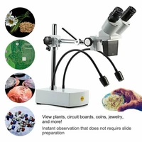swift optical supplier 10x 20x binocular stereo microscope with boom arm dual led gooseneck