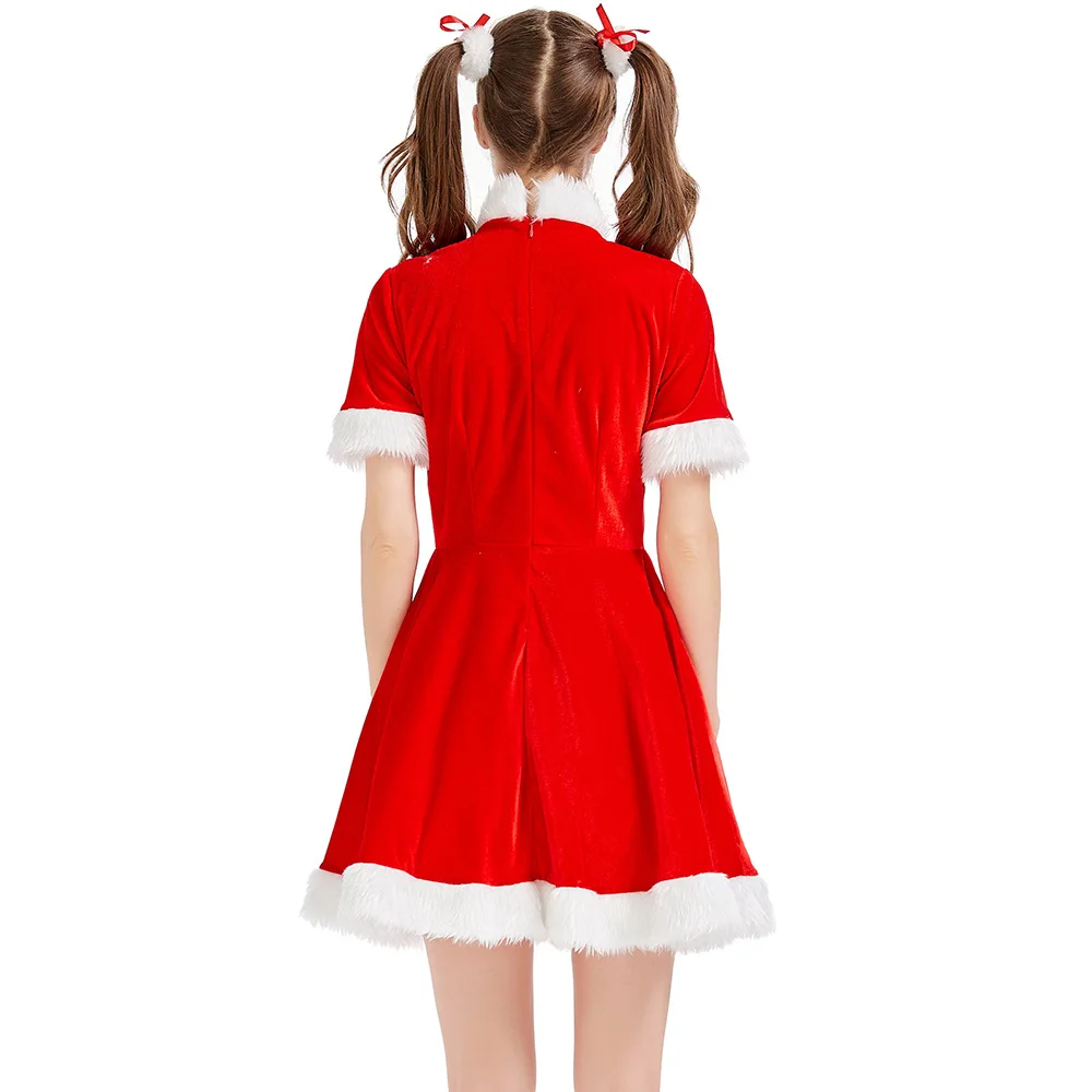 

Christmas Costume Chinese Style Red Festive Retro Cheongsam Velvet Dress with Shawl New Year's Day Costume Santa Claus Dresses