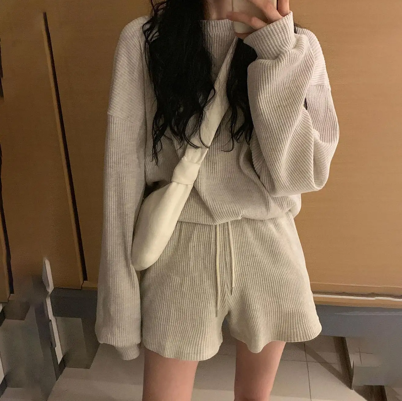 Casual Women Two-piece Suit Outfits 2021 Solid Home Loose Drawstring Shorts 2 Piece Sets Sports Tracksuit |