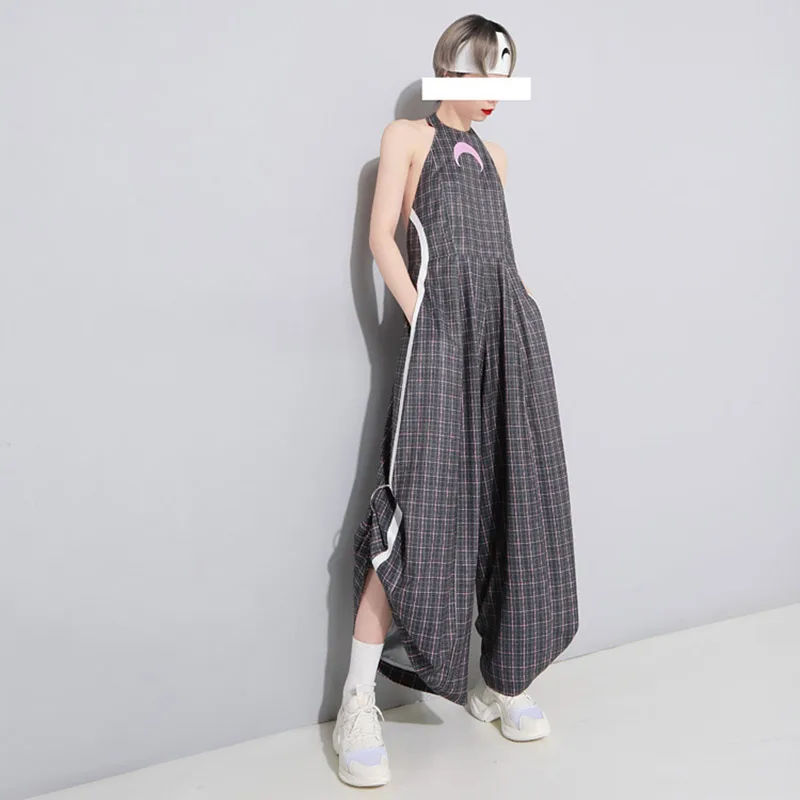 Весна Лето Осень Харадзюку Мун Шаблон Комбинезон кольцо морщинистый с открытой