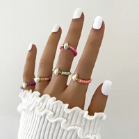 5 pcs set bohemian fashion cute small colorful beads ring for women pearl rings set party jewelry gifts adjustable rings