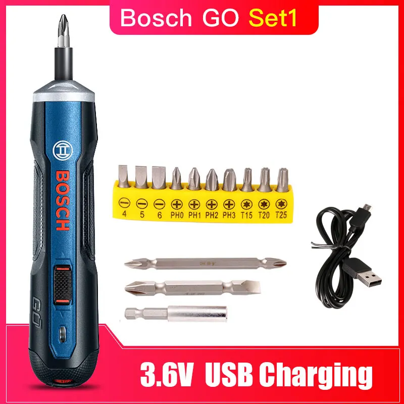 BoschGo Standard Set Bosch Go 6 режимов регулируемый Крутящий момент отвертка Наборы инструментов, перезаряжаемый 3,6 V умный беспроводной шуруповерт мини-электроинструмент - Цвет: BoschGo Standard Set