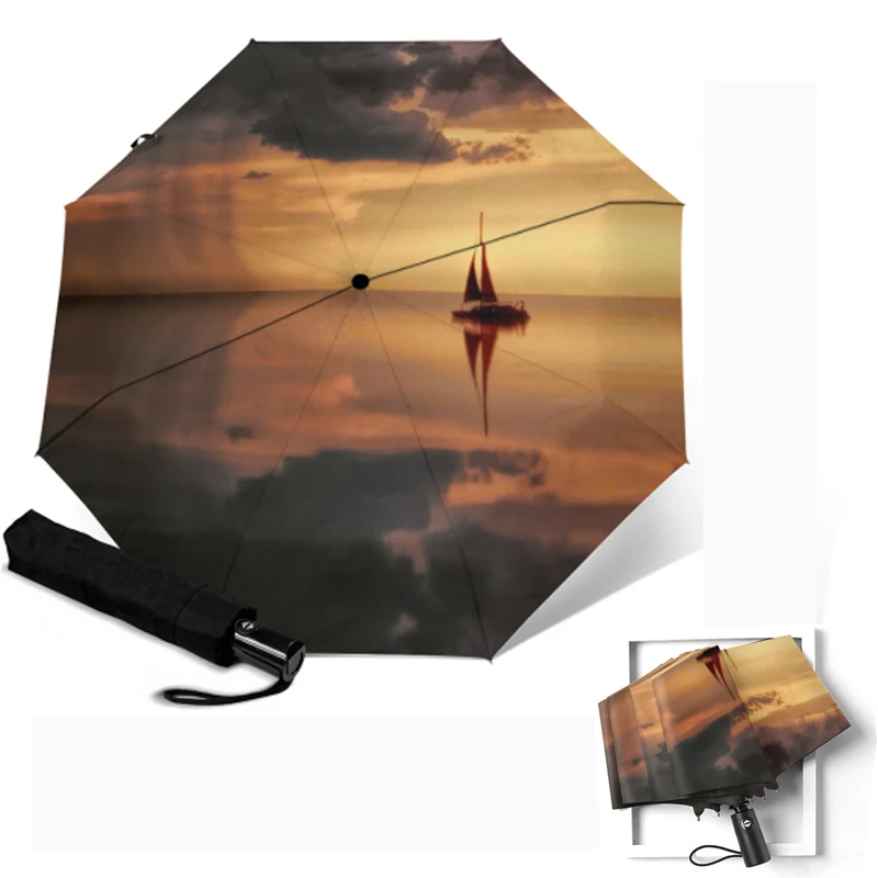 Автоматический зонт для путешествий женщин и мужчин 8 Bone Anti-UV трехскладной зонты