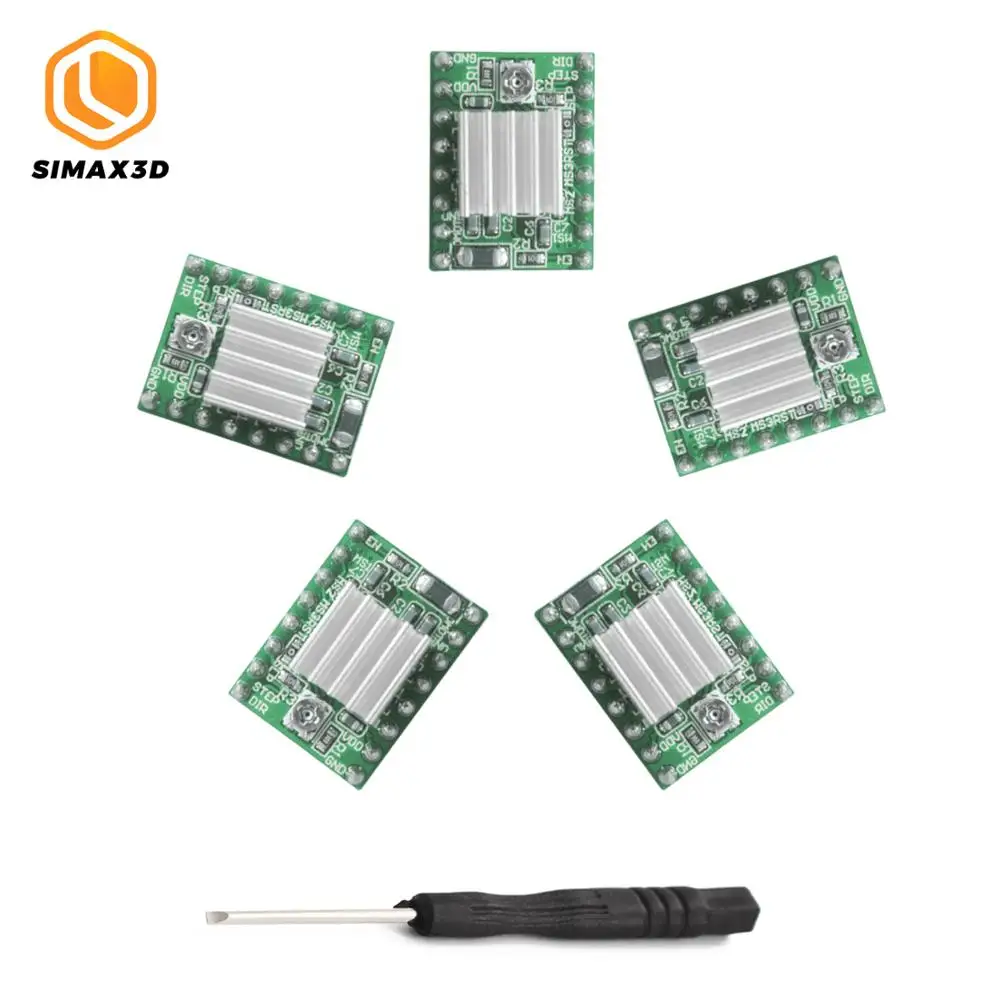 

Модуль шагового двигателя SIMAX3D A4988 StepStick + радиатор с отверткой для контроллера 3D-принтера Ramps 1,4, 5 шт.