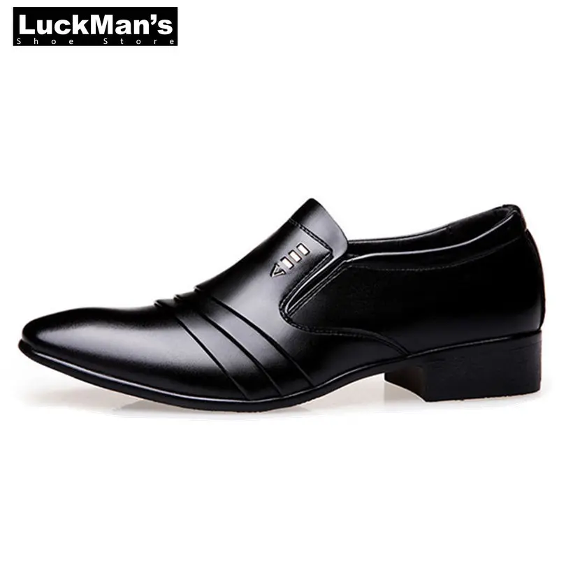 LuckMan Mens Dress Shoes PU Leather Fashion Men Business Loafers Pointy Black Oxford Breathable Formal Wedding | Обувь