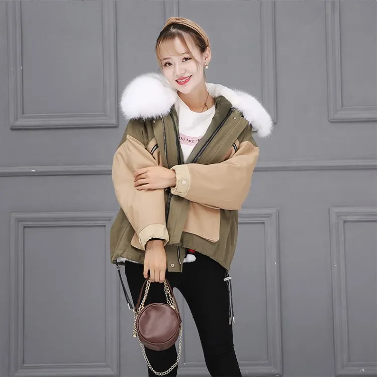 

2020 Women Parka Real Fur Parka With Fox Fur Big Hooded Collar Liner Rabbit Fur Detachable Natural Fur Coat Female Real Rabbit