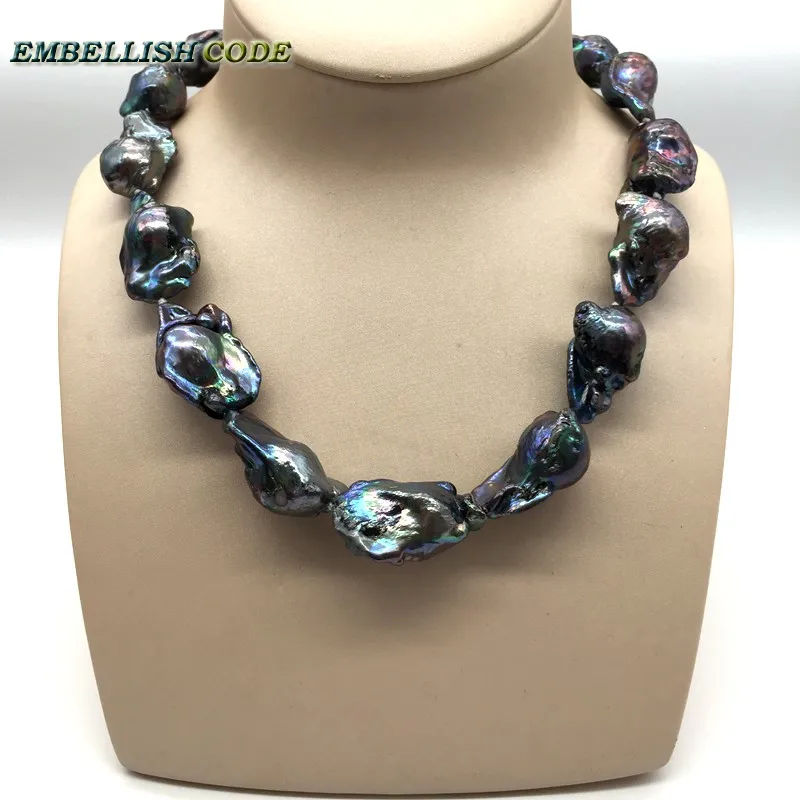 Large baroque pearl Irregular statement necklace tissue nucleated flameball black blue natural pearls popular jewelry elegant